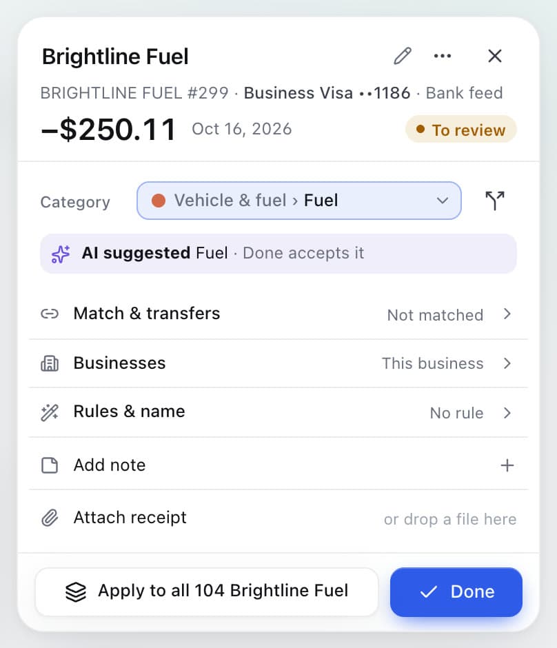 Transaction detail with an AI-suggested category