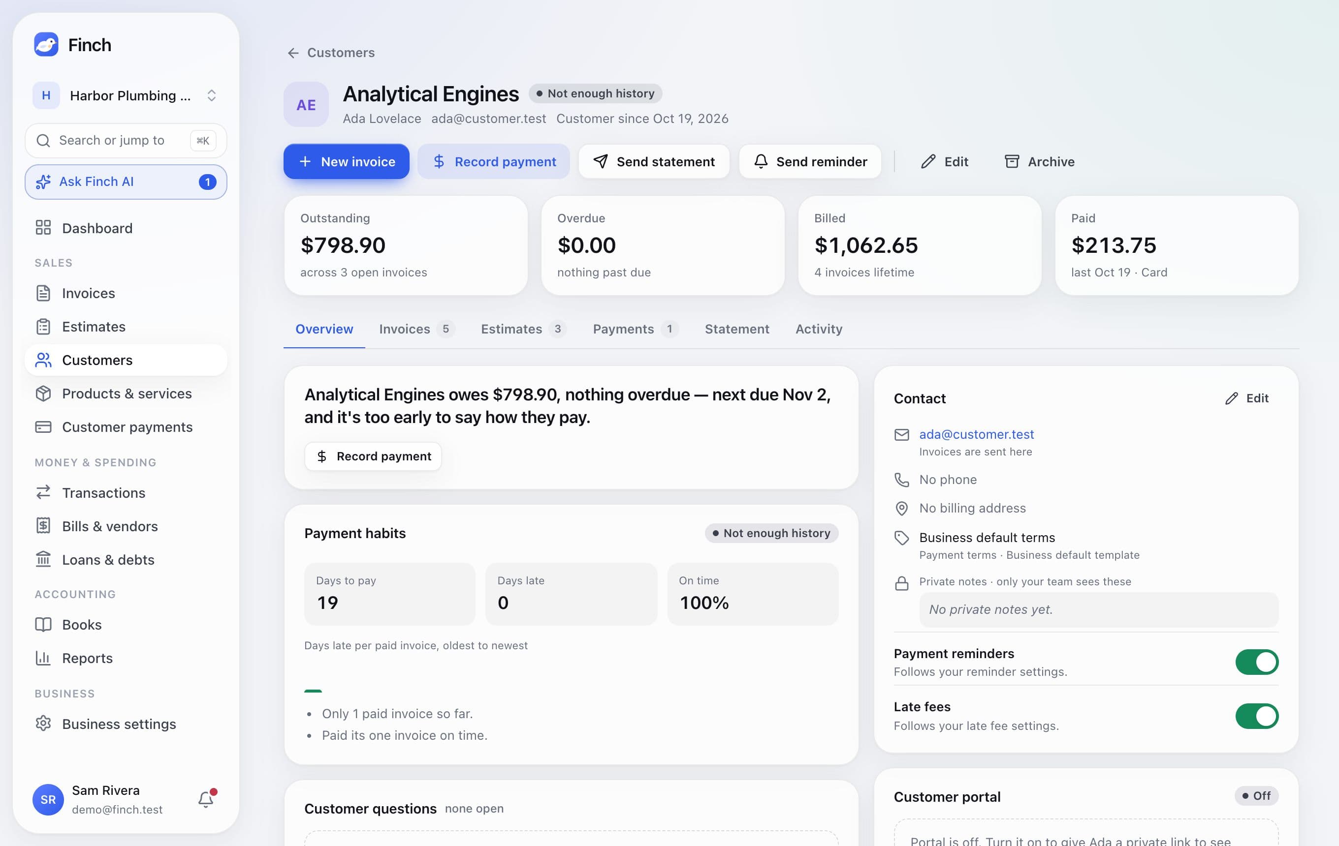 A customer's page