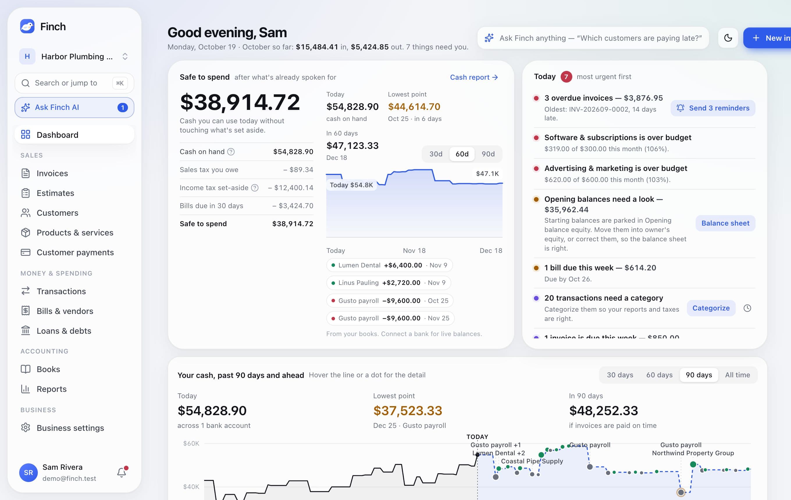 The Finch dashboard