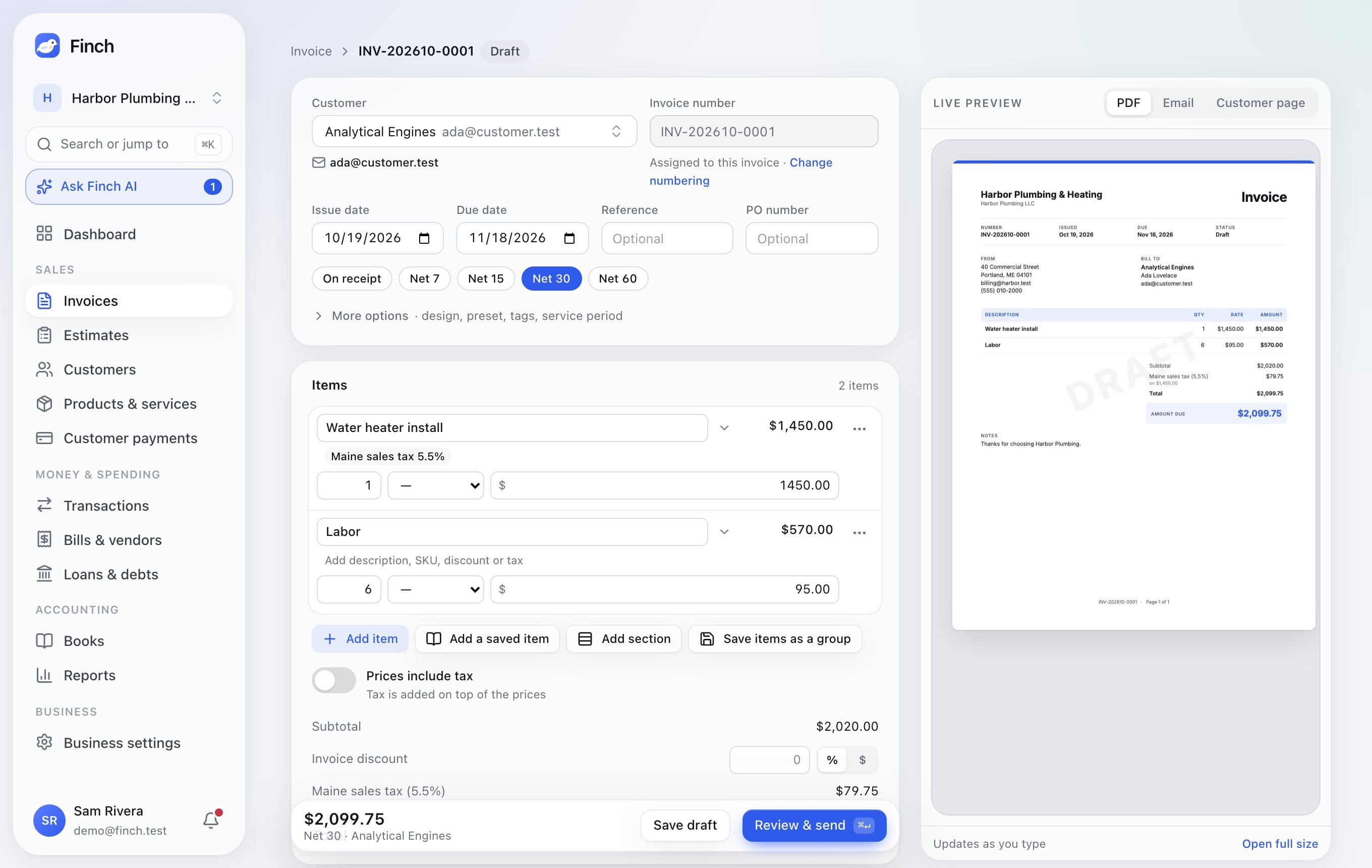 The invoice editor