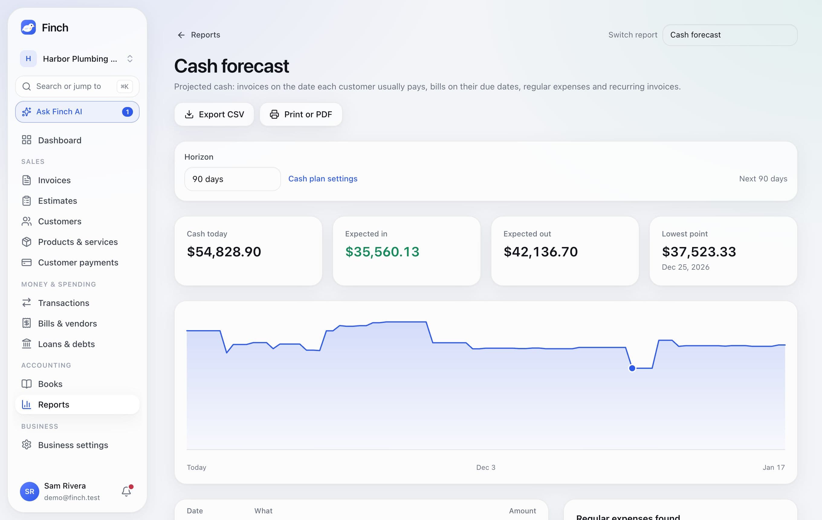 Cash forecast