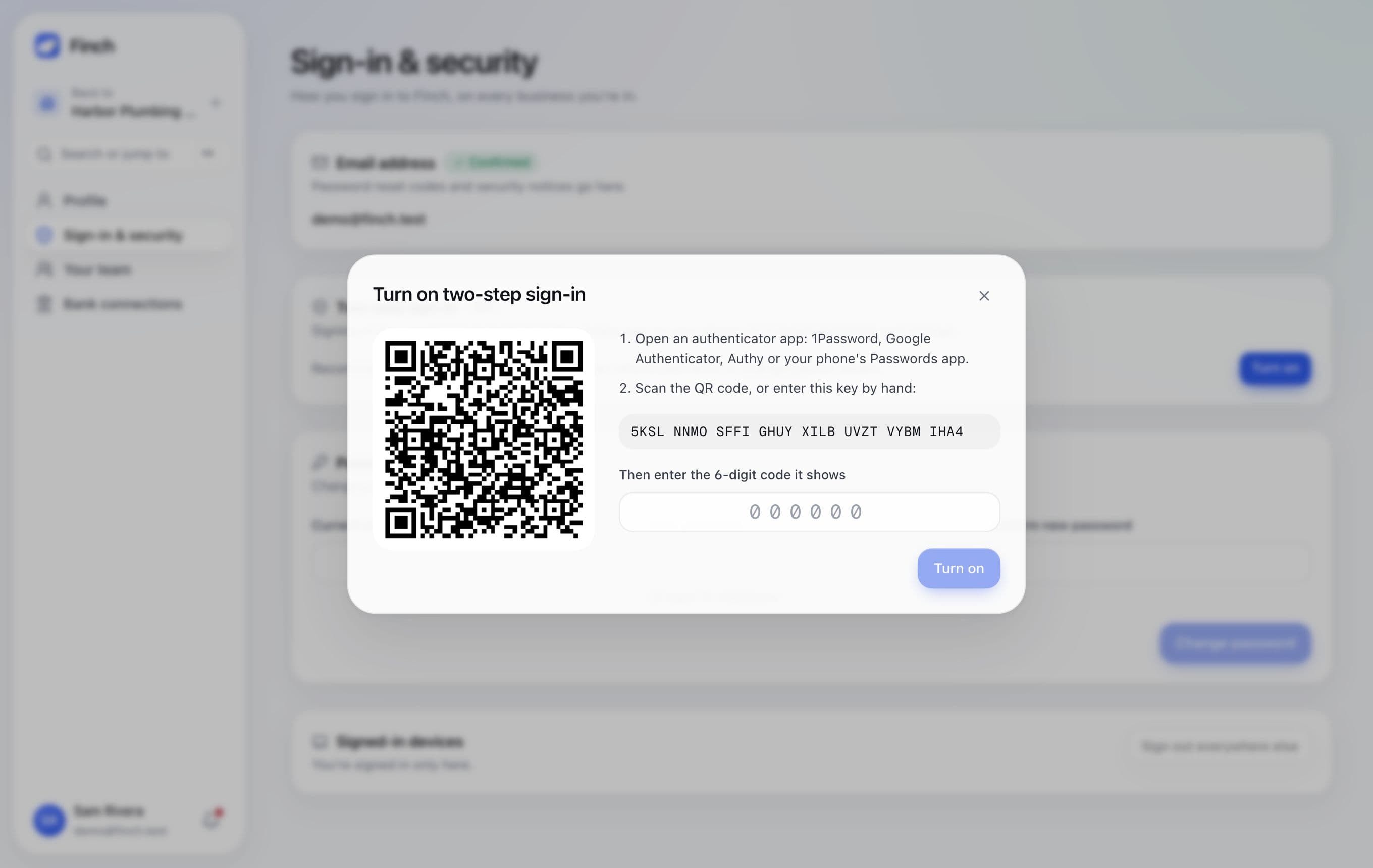 Turning on two-step sign-in